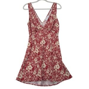Resa Floral Babydoll Mini Slip Dress Womens LRG Red Cream Tie Back Dainty Party
